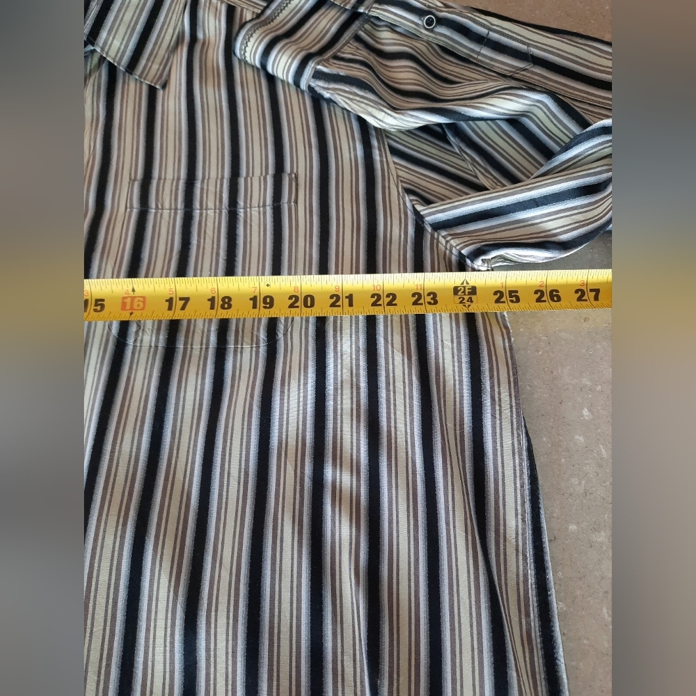 Tommy Bahama 100% Silk Button Down Long-Sleeve Shirt Stripe Black Tan Mens Sz XL - Picture 13 of 16
